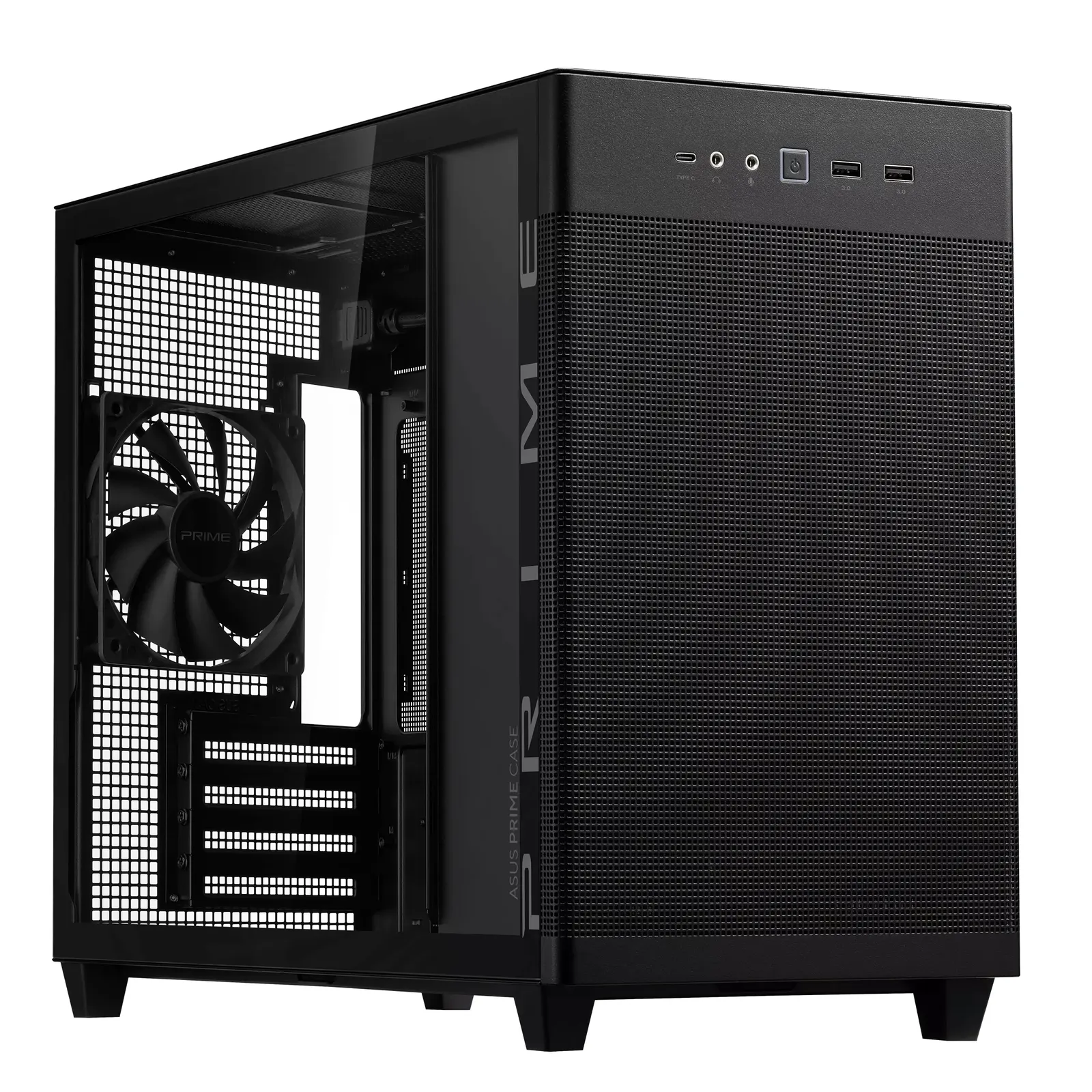 ქეისი ASUS Prime AP201 TG – Mini Tower | mATX/Mini-ITX | TG | 1×120mm Rear Fan | Mesh Panels | GPU 338mm | CPU Cooler 170mm | Top Radiator up to 360mm | Black