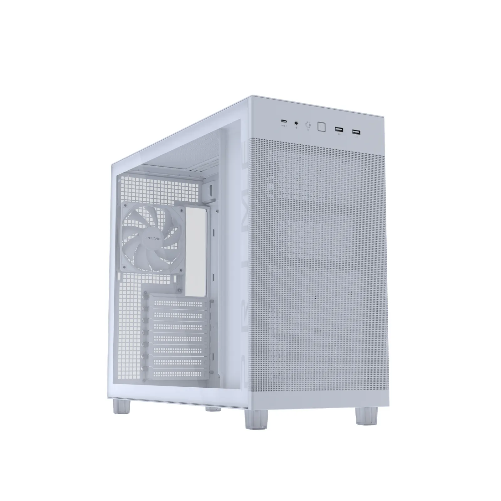 ქეისი ASUS Prime AP303 TG – Mid Tower | ATX/mATX/Mini-ITX | TG | 1×120mm Rear Fan | GPU 360mm | CPU Cooler 165mm | 360mm Radiator | White