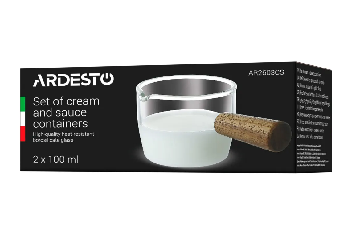 Ardesto Set of capacity for cream and sauce, 100ml, 2 pcs, borosilicate glass, transparent