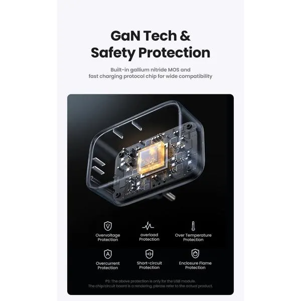 დამტენი CD314, UGREEN, Adapter, 30W, 1 Socket, USB-A, USB-C, Gray.