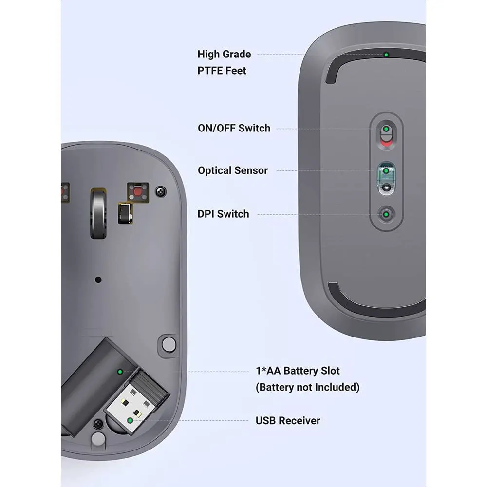 მაუსი UGREEN MU001 (90373) Wireless 2.4G Slim Silent Mouse, 4000DP, Gray