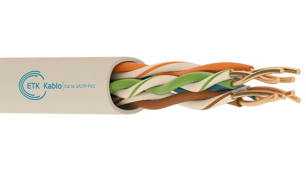 ქსელის კაბელი - Cat5e UTP PVC 25AWG 100% სპილენძი შიდა გამოყენების 305 მეტრი, Etk kablo Cat 5e U/UTP 4x2x25 AWG PVC-305M