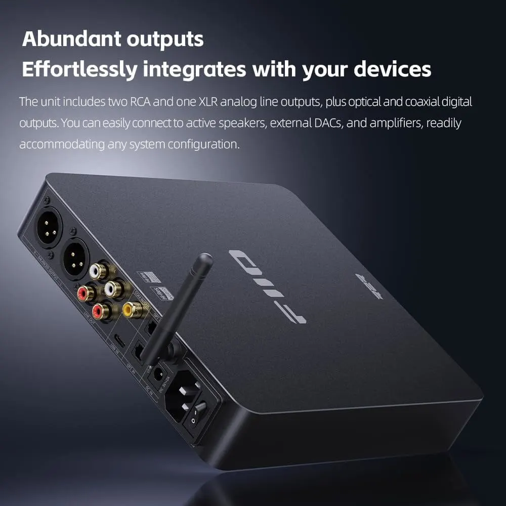 DAC მიმღები FiiO BR15 R2R (F3132B) Optical, Coaxial, RCA, XLR, Type-C, Hi-Res Bluetooth Audio Receiver and DAC Black