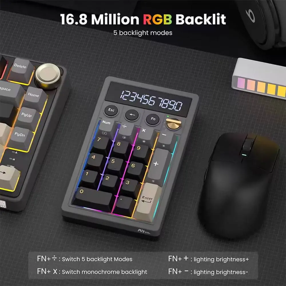 Keyboard Royal Kludge RK M20-PT-YXZ RGB Mechanical Numpad, Violet Switch, Hot Swappable, Wireless, Type-C, Bluetooth, 2.4GHz, Phantom