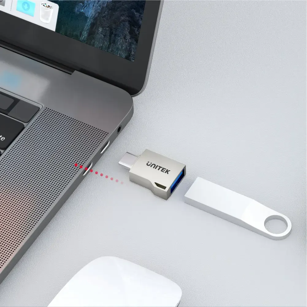 A1025GNI, UNITEK USB-C Male To USB-A Female Adapter 5Gbps, Silver OTG