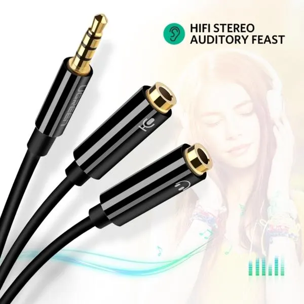 AV141 UGREEN (30620) 3.5mm male to 2 Female Audio Cable ABS Case (Black)