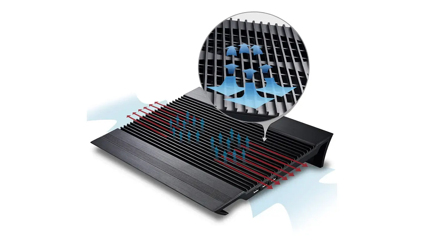 N8 BLACK, DEEPCOOL, Cooler, 17", on/off, 4 port usn HUB, 1000rpm, 140mm Fan x 2, 25.1 db, 94.7 CFM, 380x55x278, aluminum.