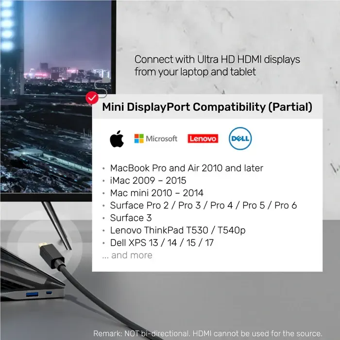 HDMI კაბელი V1152A, UNITEK, Adapter, Mini DisplayPort Male to HDMI Male Adapter cable 2M..