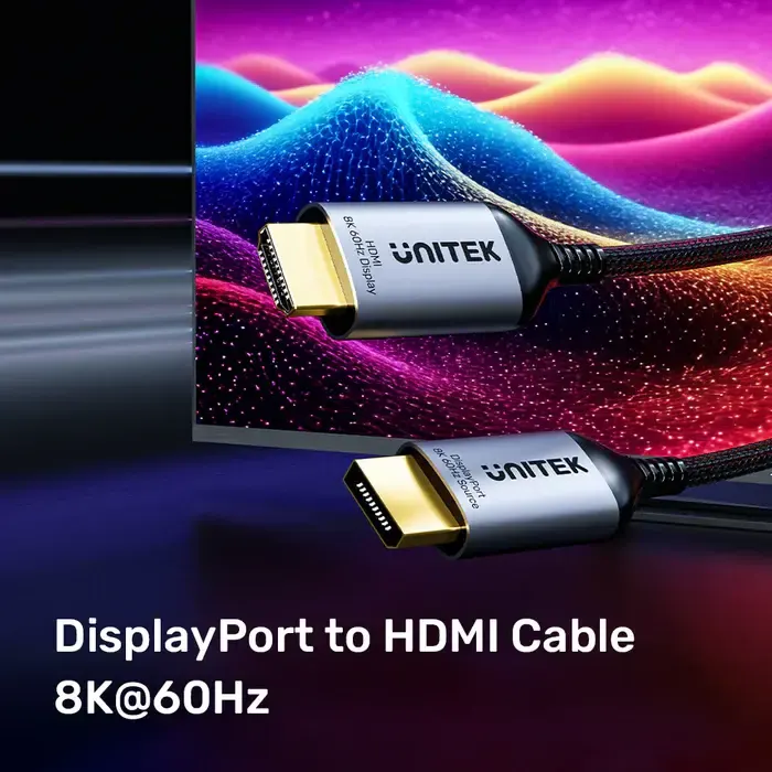 HDMI კაბელი V1610A, UNITEK, Cable, DisplayPort to HDMI Male Adapter Cable, 8K 60Hz 1.8M,.