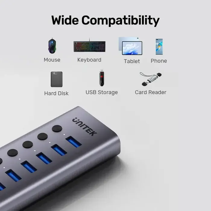 H1314A, UNITEK, USB HUB, 7-in-1 USB-C 5Gbps Hub.