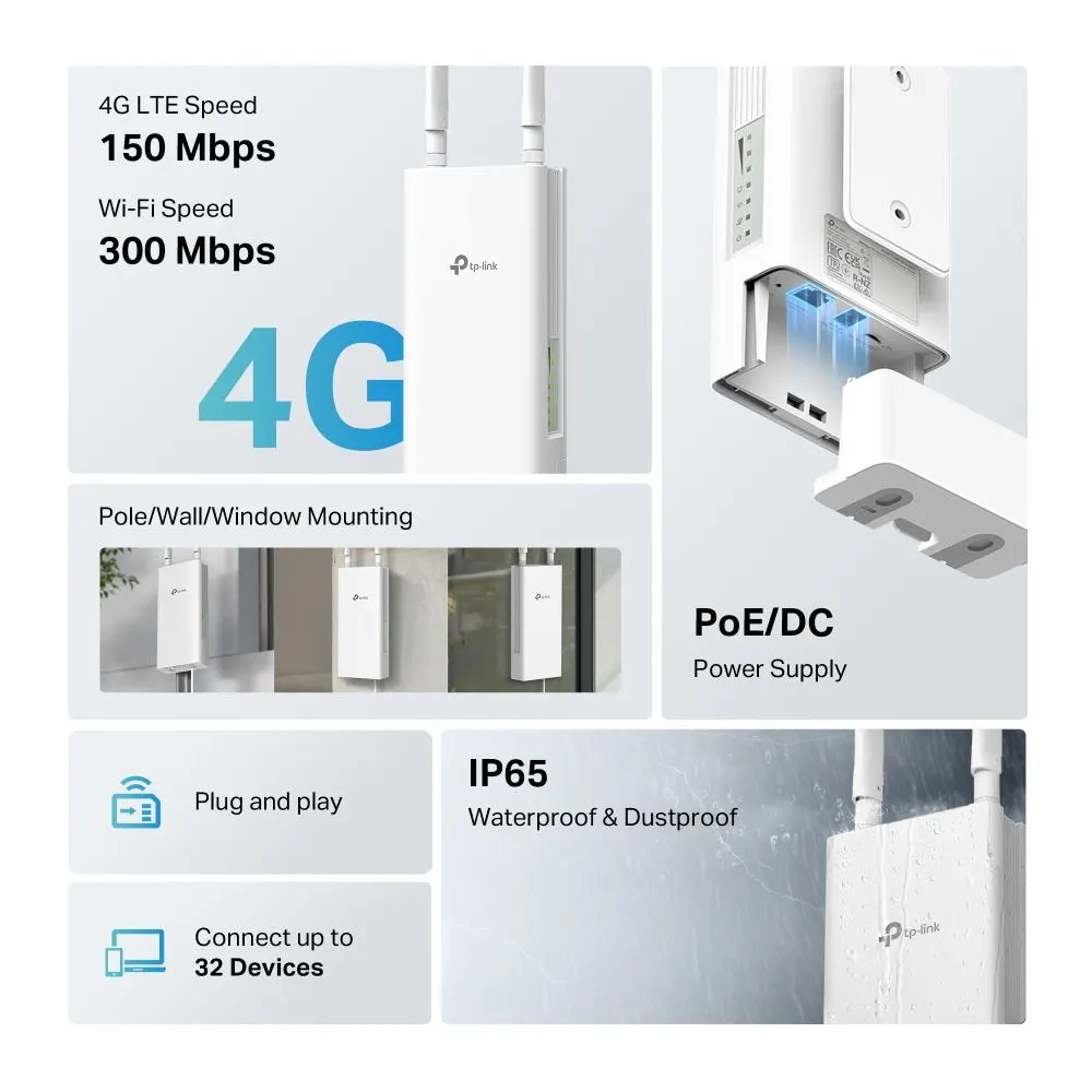 TP-Link, TL-MR100-Outdoor, 4G 300 Mbps Wi-Fi Outdoor Router