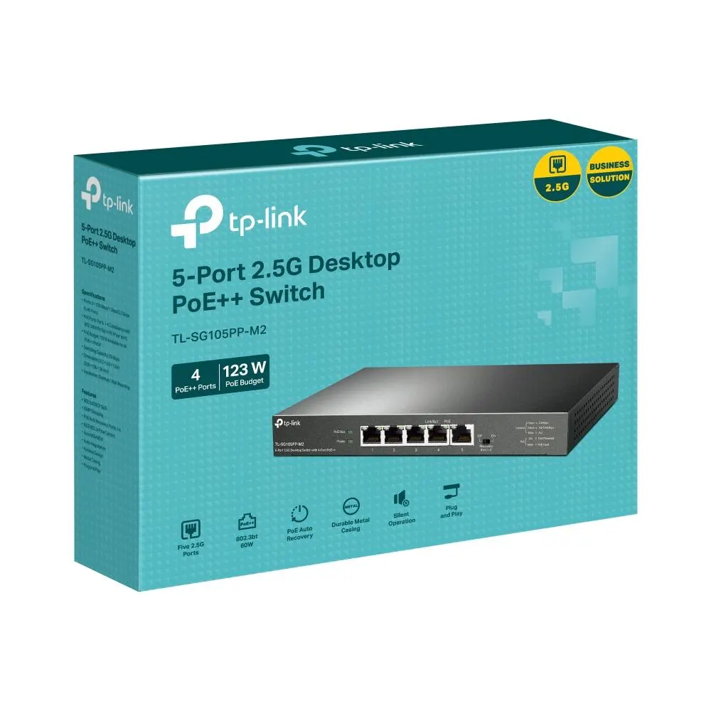 TP-Link, TL-SG105PP-M2, 5-Port 2.5G Desktop Switch with 4-Port PoE++, 123W