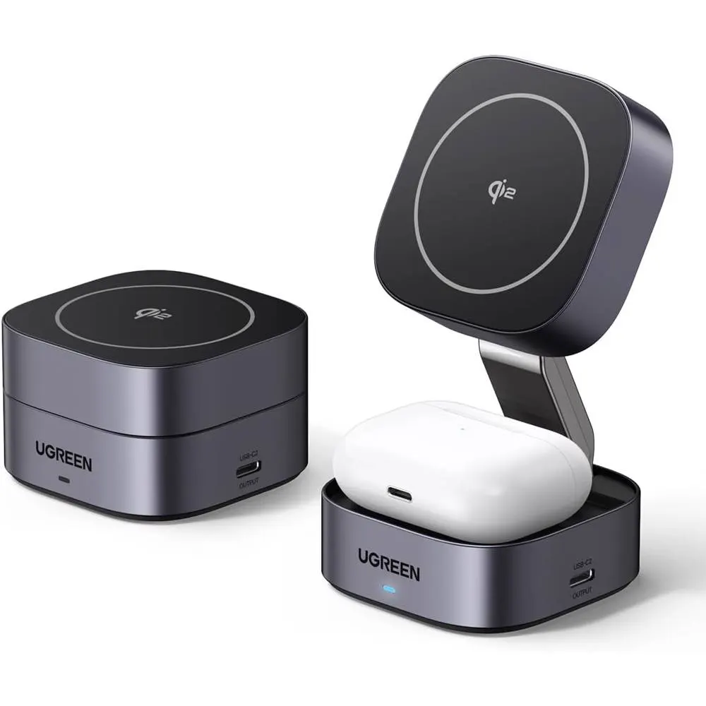 უსადენო დამტენი UGREEN W702 (35316) MagFlow Qi2, 25W, Magnetic Foldable Charging Station, Dark Gray