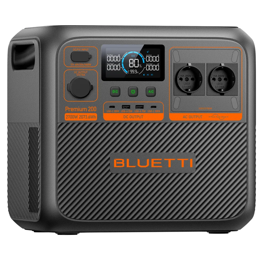 ელექტრო სადგური Bluetti Premium 200 V2, 2700W, 2073Wh, USB, Type-C, WiFi, Bluetooth, Portable Power Station, Black