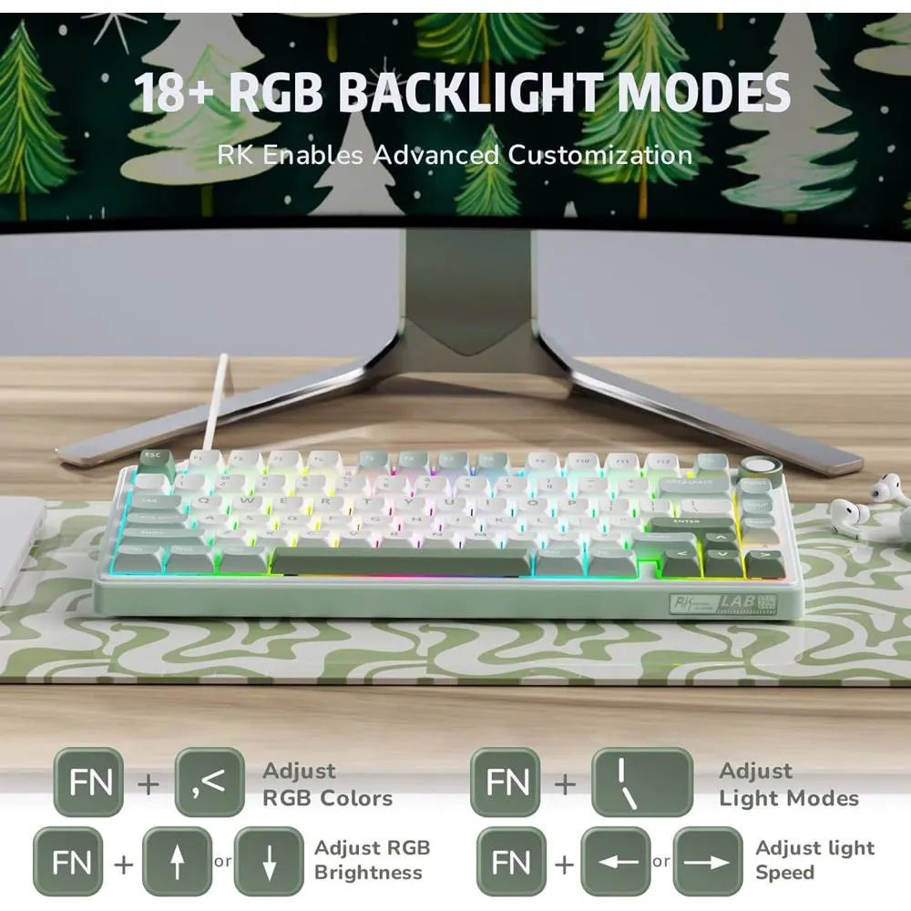 კლავიატურა Royal Kludge RK R75 RGB Mechanical Keyboard, K silver switch, Hot Swappable, Type-C wired, Sky Cyan