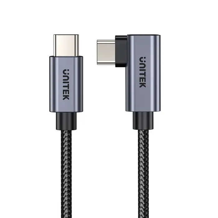 C14123BK-3M, UNITEK, 3M, 90° L-Shape USB-C Male to Male PD 100W Charging Cable
