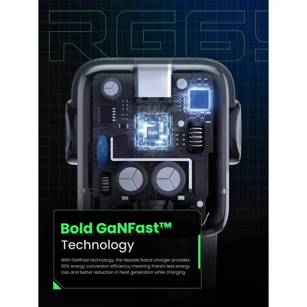 მობილურის დამტენი UGREEN CD361 (25685B) Nexode Uno RobotGaN, 65W, USB, Type-C, Black/Grey