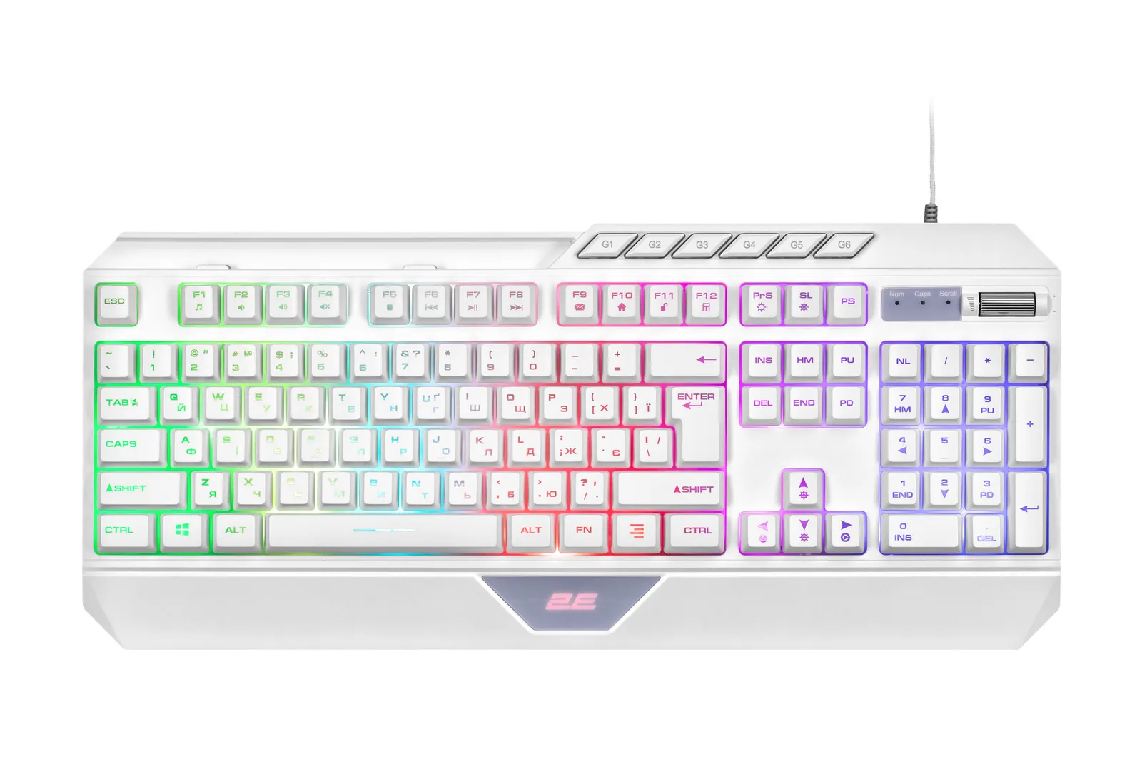 2E GAMING Membrane keyboard KG315 110key, USB-A, EN/UA, RGB, white
