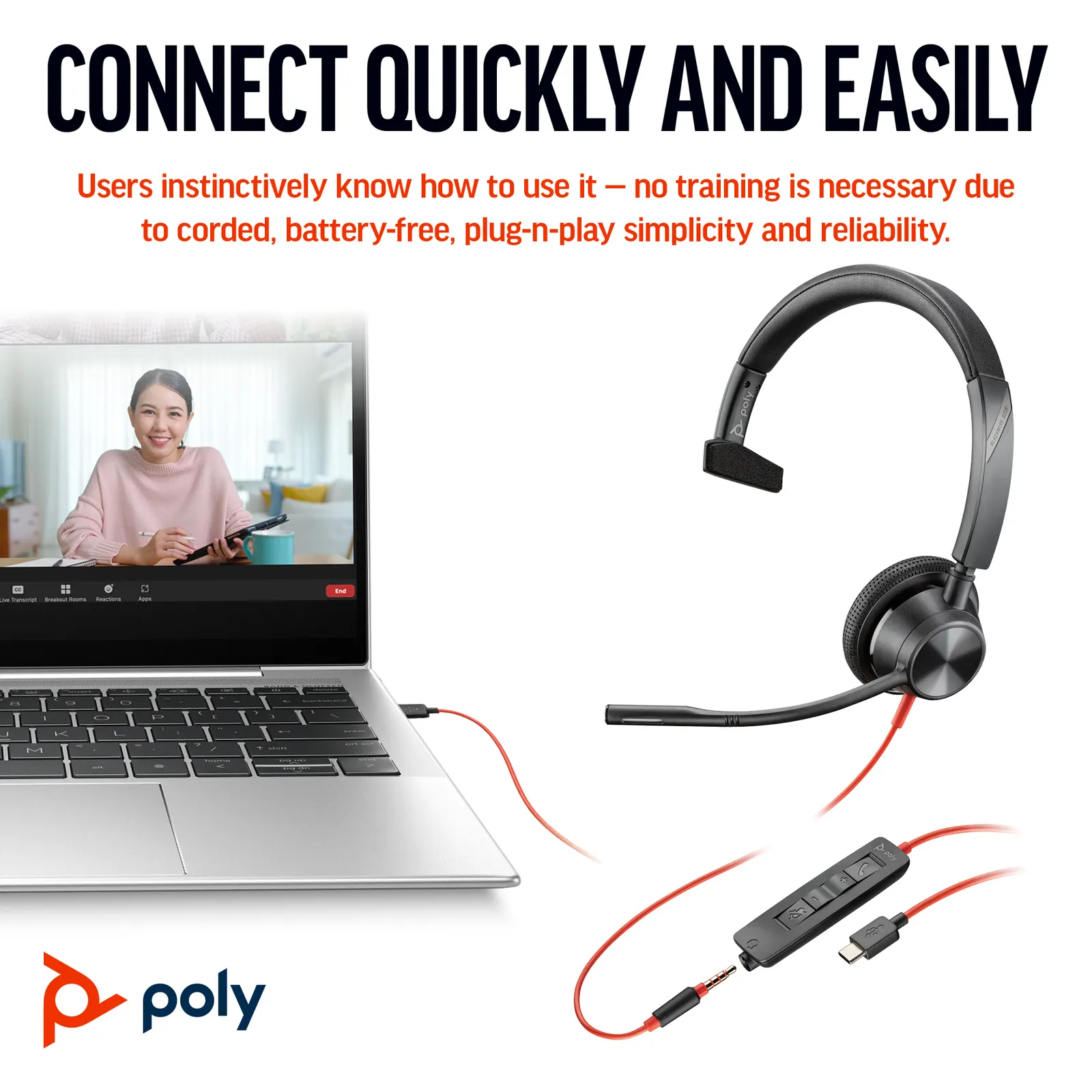 ყურსასმენი Poly BlackWire 3315 Wired Open-ear Black