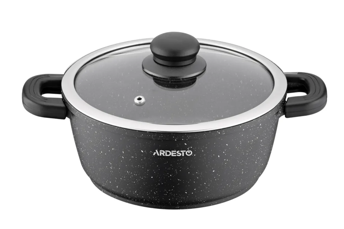 Ardesto Casserole with glass lid Gemini Anzio, 2.5l, aluminium, black