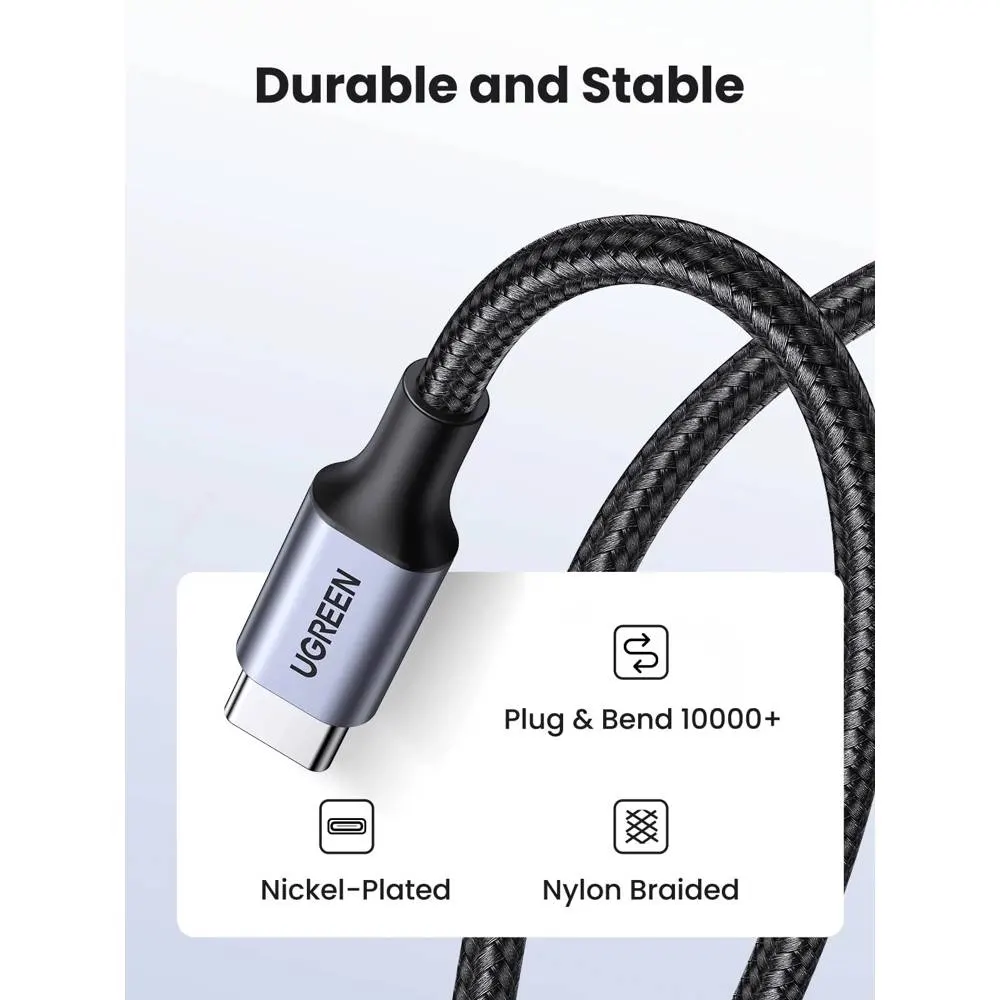 USB კაბელი UGREEN US261 (50149), 60W, Type-C To Type-C, 0.5m, Grey