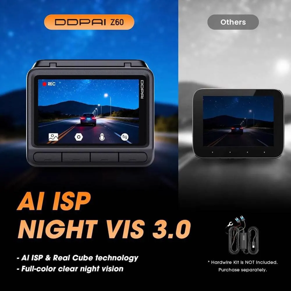 მანქანის ვიდეო რეგისტრატორი DDPAI Z60 2026 4K Dashcam 140°, WIFI GPS, Bluetooth Front and Rear Cam, Car Video Recorder, Black
