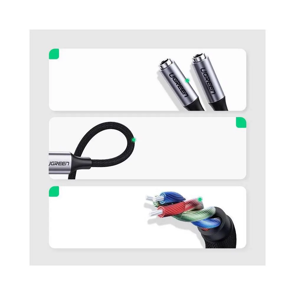 Audio adapter UGREEN AV144 (30732), Type C Male To 2x3.5 mm Female, Audio Cable, 25cm, Space Gray