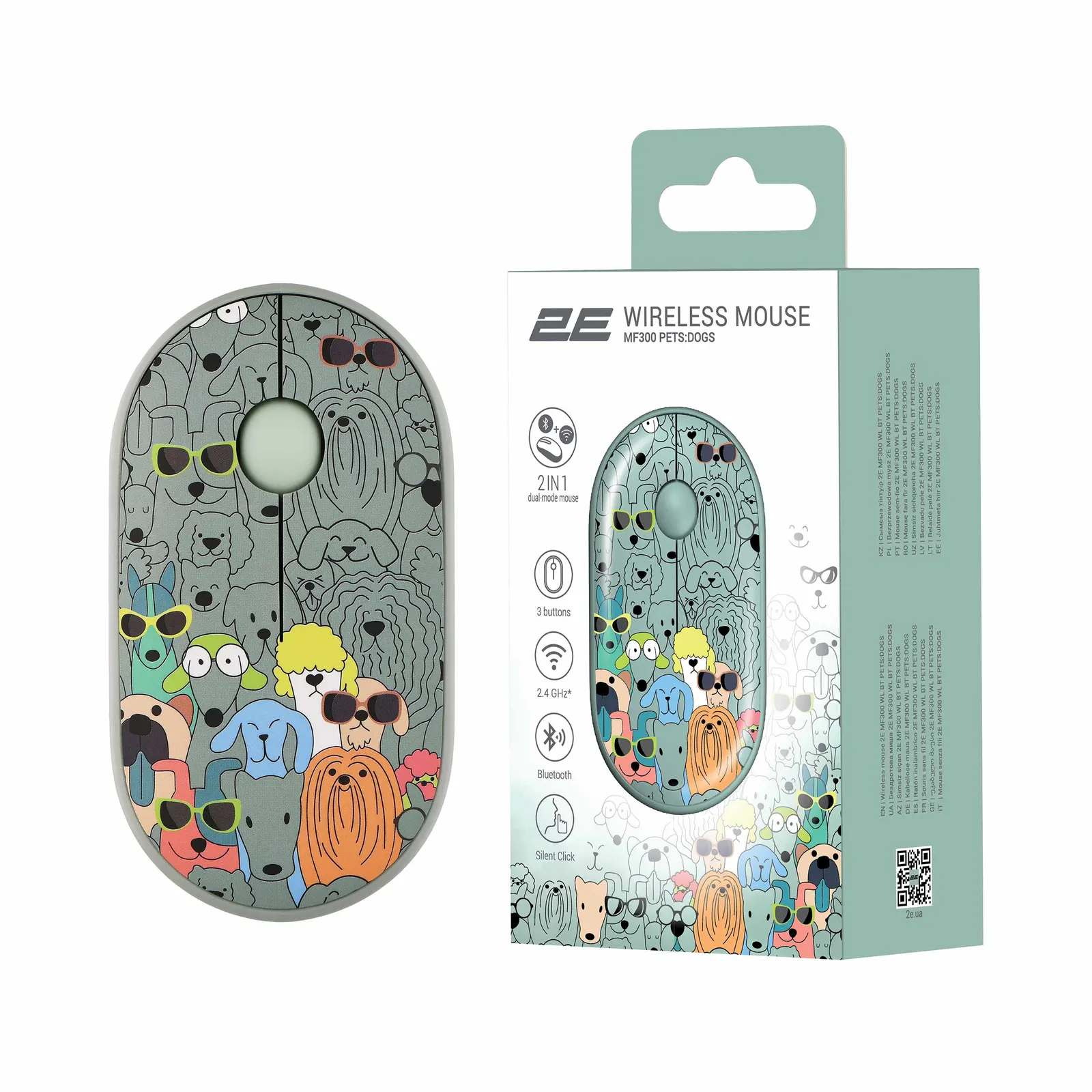მაუსი 2E Mouse MF300 PETS:DOGS Silent WL BT, Green