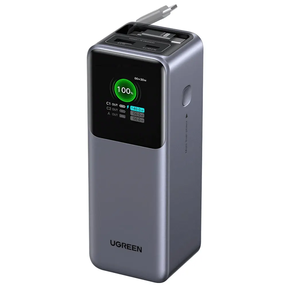 UGREEN PB726 (95670B) Nexode, 20000mAh, Type-C, USB, Power Bank With Retractable Cable, Grey