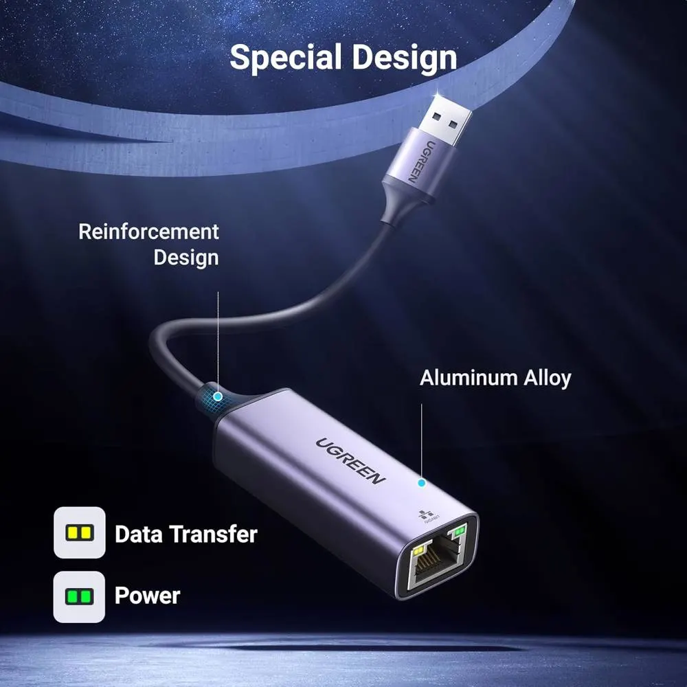 LAN ადაპტერი UGREEN CM209 (50922), USB 3.0 to RJ45 Ethernet Adapter, Space Gray