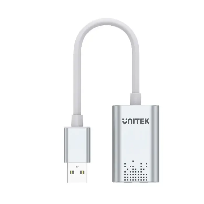 Y-247A, UNITEK, USB Adapter, USB 2.0 External Sound Card Adapter for Stereo Audio, 48KHz 16-bit Silver Color.