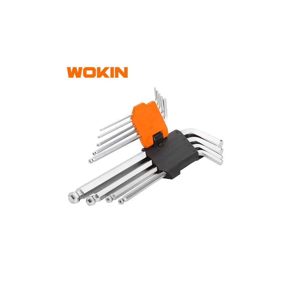 ექვსკუთხა სახრახნისის ნაკრები Wokin 207509, 9Pcs BALL POINT LONG ARM HEX KEY SE Silver/Black