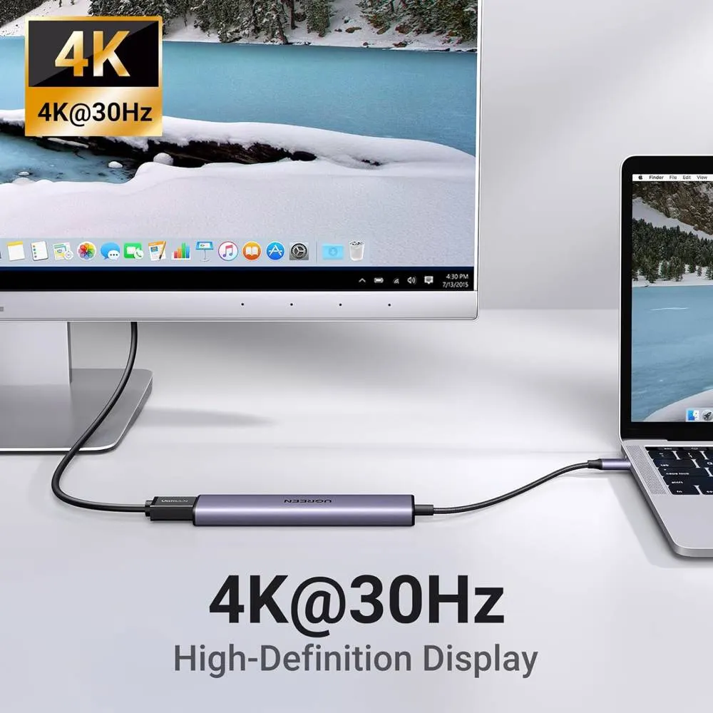 USB-C ჰაბი UGREEN CM478 (15495) Revodok 105, Type-C, USB, HDMI, PD, Hub, Grey