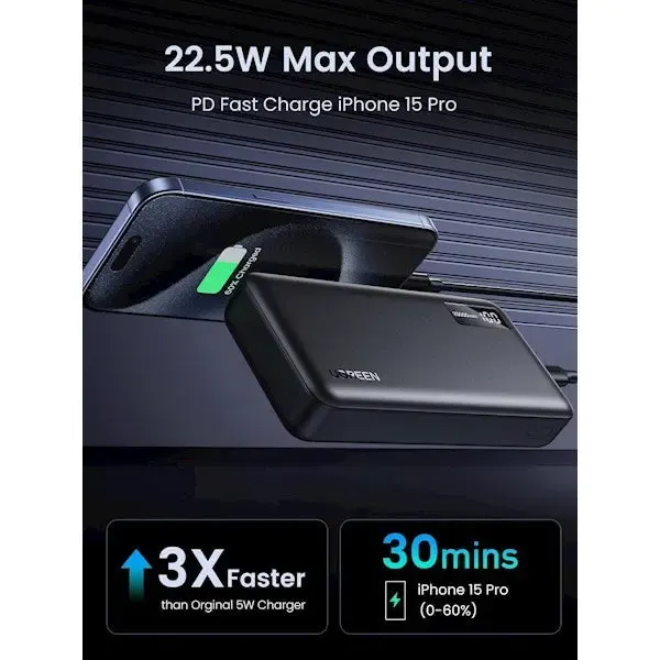 UGREEN, PB312(25683), Power Bank, 2000mAh, USB Type-C Two-way, Black.