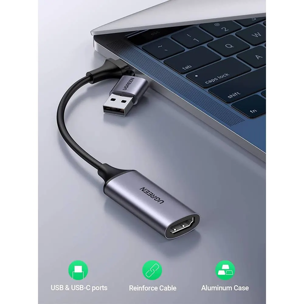 Video Capture Card UGREEN CM489 (40189), 4K HDMI to USB/Type-c, HDMI Video Grabber Box for Live Stream, Silver