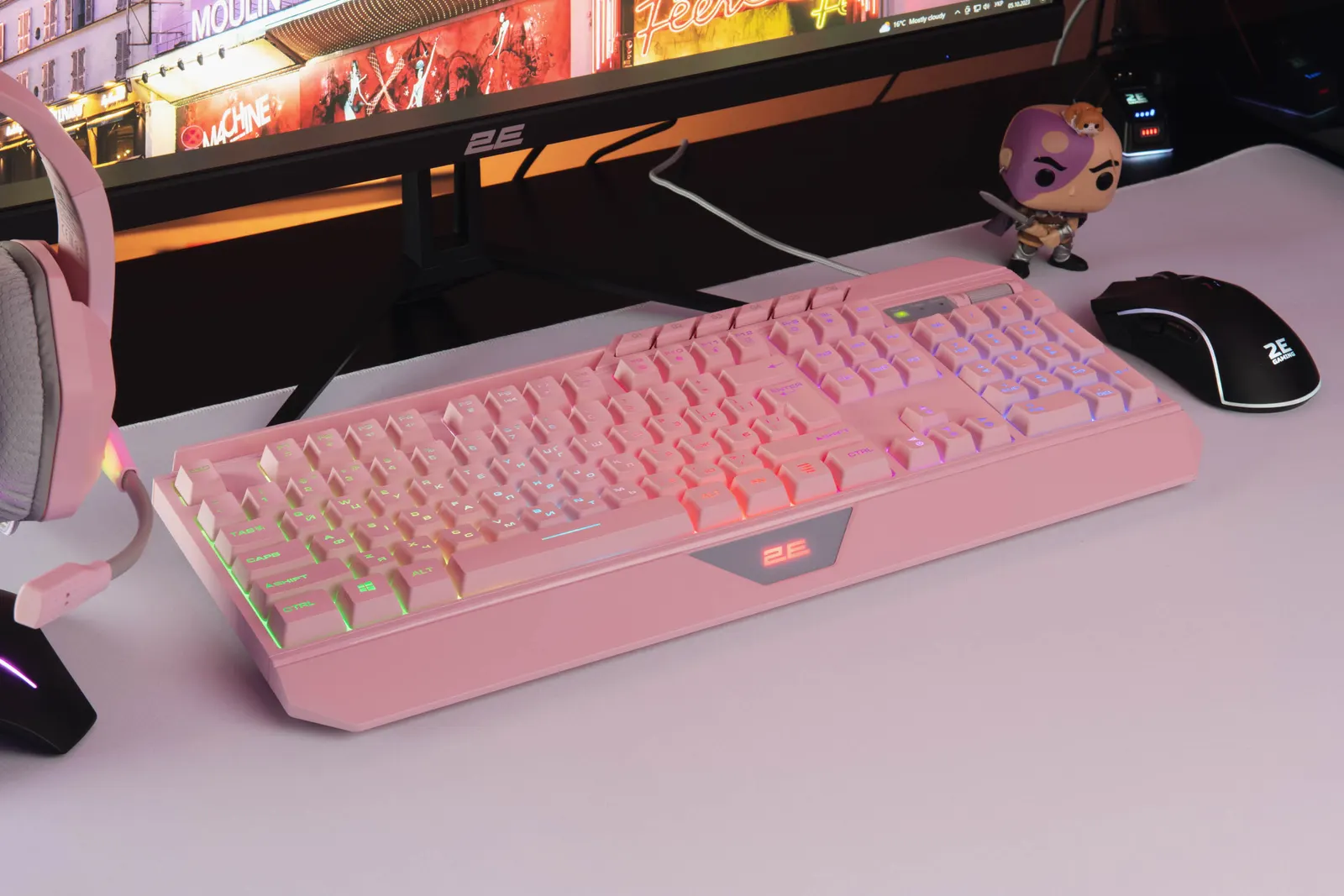 კლავიატურა 2E GAMING Membrane keyboard KG315 110key, USB-A, EN/UA, RGB, pink