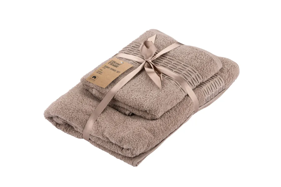 პირსახოცი Ardesto Terry towel set Lotus, 50x90cm, 70x140cm, 2pcs, 100% cotton, beige