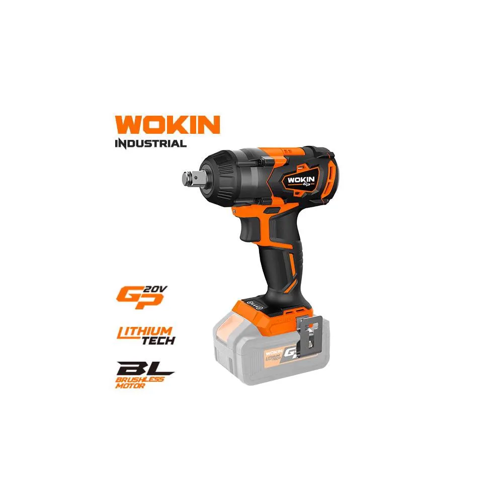 ელექტრო ქანჩის მოსახსნელი Wokin 621335, 20V, LI-ION CORDLESS IMPACT WRENCH (INDUSTRIAL), Black/Orange