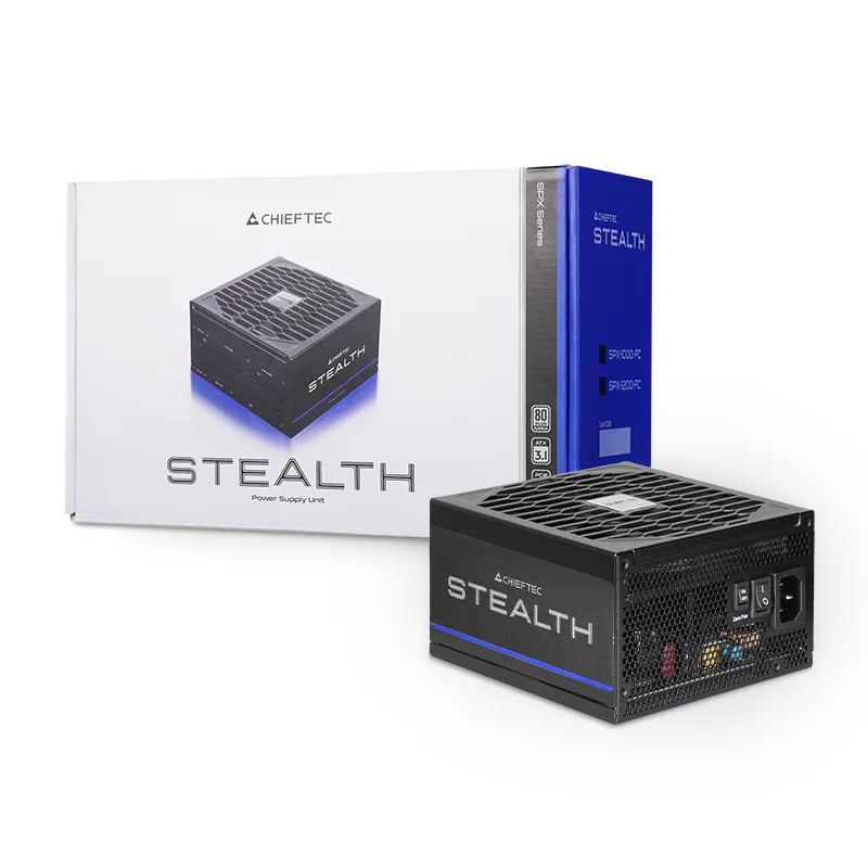 CHIEFTEC PSU Stealth (1000W), >92%, 80+ Platinum, 135mm FDB, 1xMB 24pin(20+4), 2xCPU 8pin(4+4), 2xMolex, 10xSATA, 3xPCIe 8pin(6+2), 1xPCIe GEN5