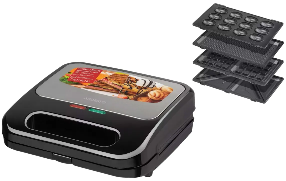 მულტიმეიკერი Ardesto multi-maker 700W, aluminum, set-4 plates, device body-stainless steel/plastic, black-silver