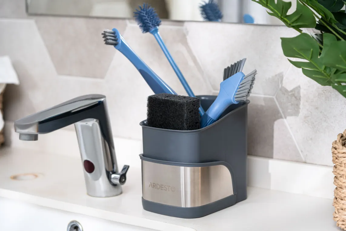 აბაზანის ორგანაიზერი Ardesto Brush organizer Minimalism, 15x10x13.5cm, plastic, stainless steel, grey