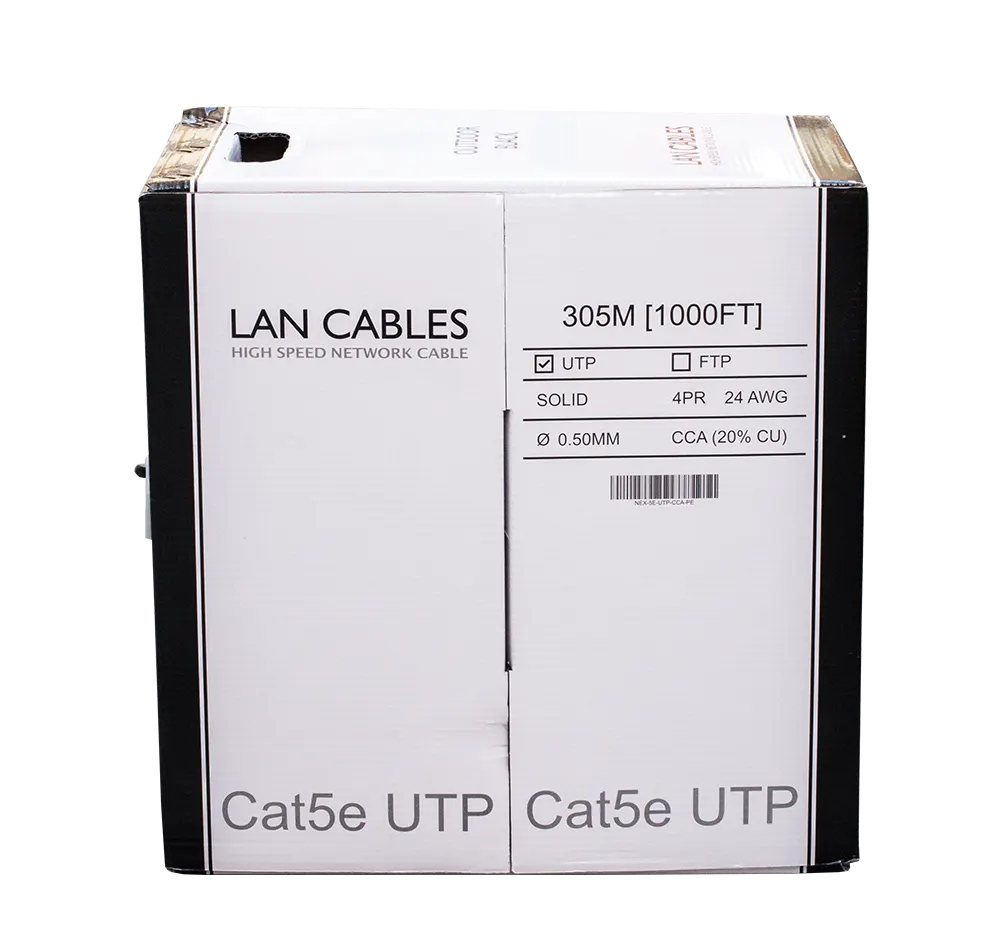 ქსელის კაბელი - Cat5e UTP 20% სპილენძი, გარე გამოყენების, 305 მეტრი, NEX-5E-UTP-CCA-PE-305M