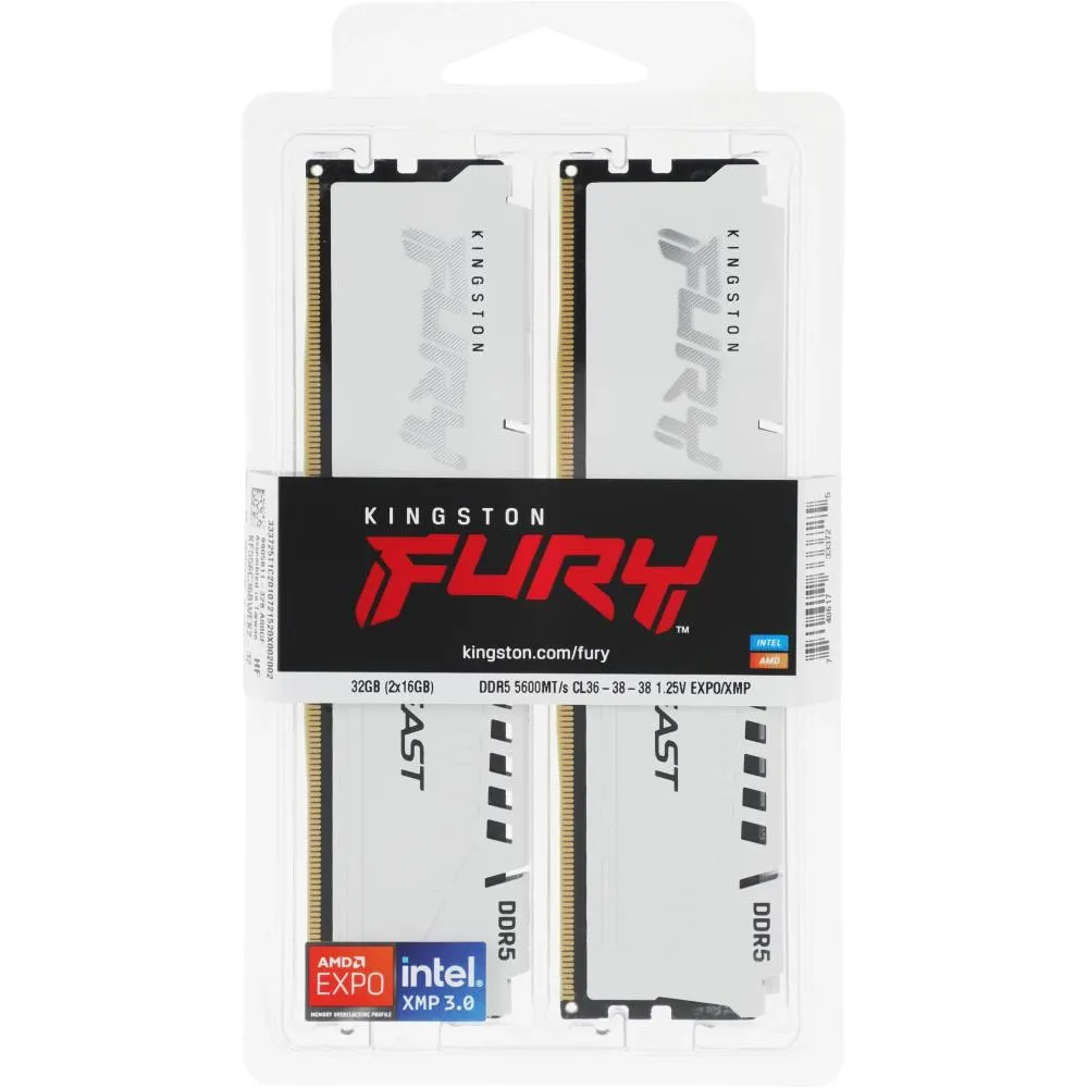 ოპერატიული მეხსიერება Kingston, FURY White Kit RAM 32GB (16GB x 2 pcs) 5600MHz DDR5 CL36 DIMM.