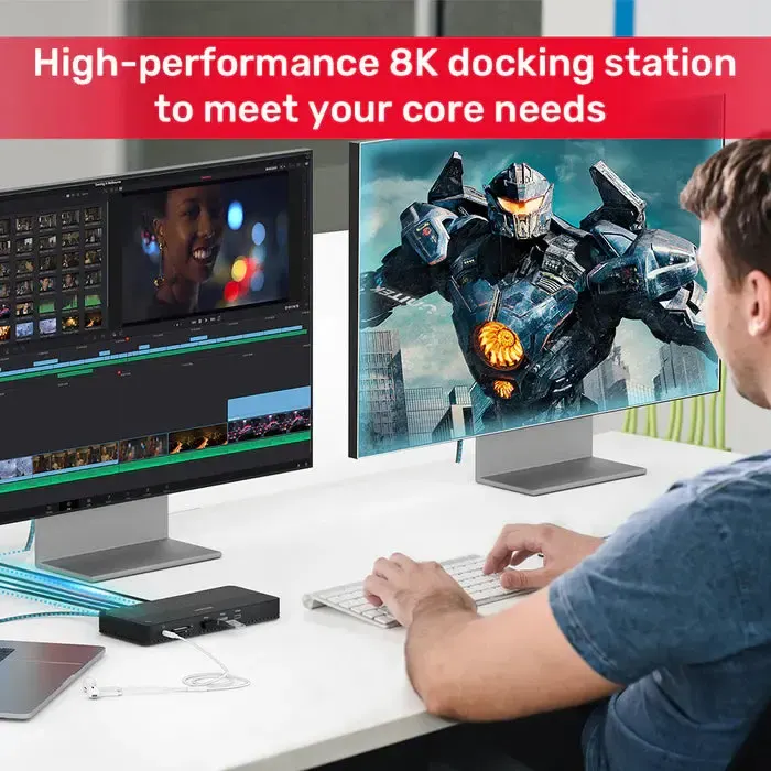 D1079A, UNITEK, Docking Station, 12-in-1 USB 4 (2*Type C 10Gb+USB 10Gb+2*USB+SD/Micro+DP+HDMI 8K+Audio+1Gb Lan+PD 100W), Bla