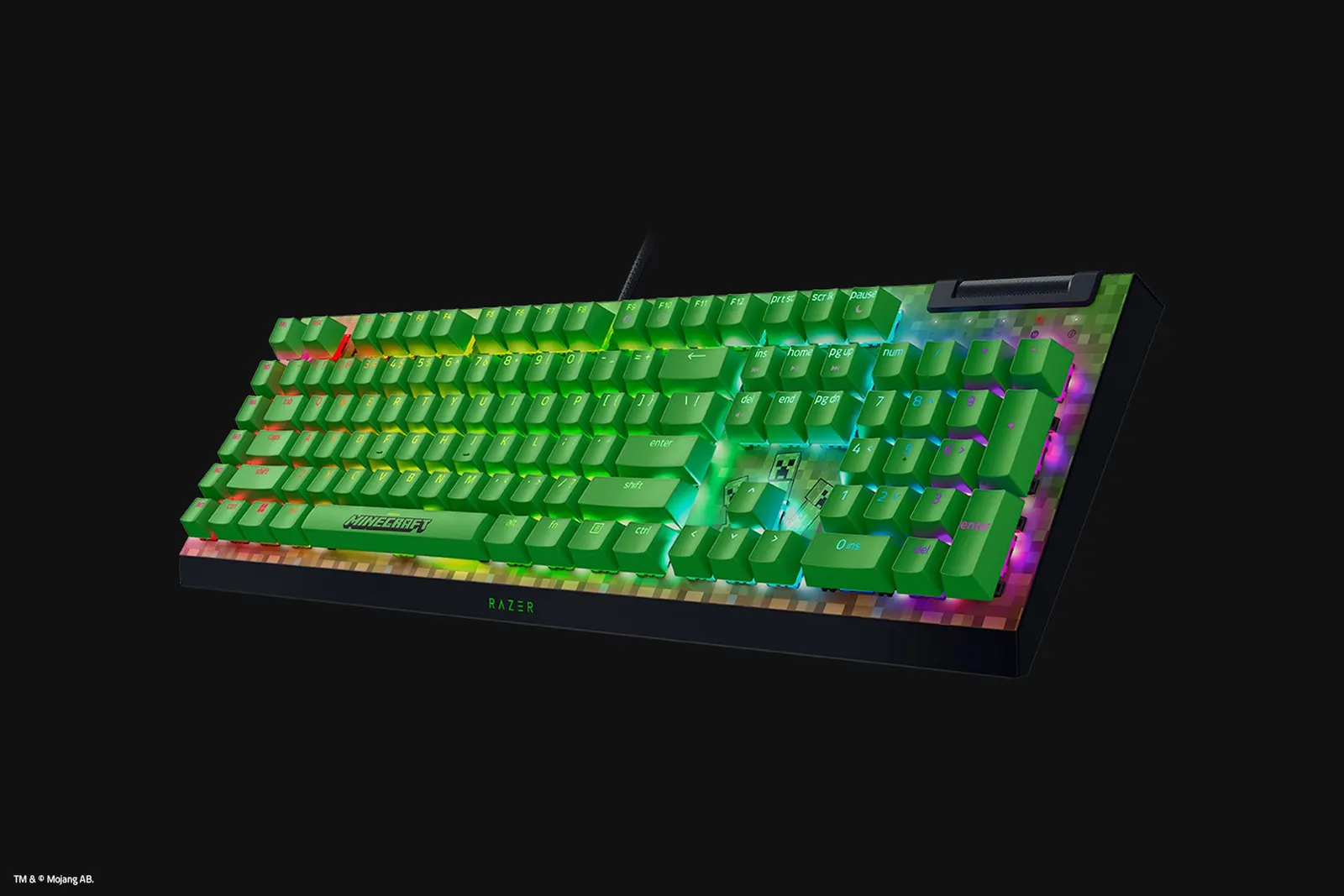 Razer Keyboard mechanical BlackWidow V4 X, 110key, Green Switch, USB-A, EN, RGB, Minecraft Ed