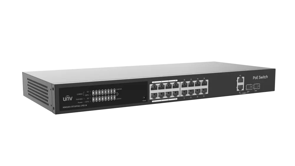 მართვადი PoE სვიჩი - 16P GE af/at, 1S, Uniview NSW2100-17GT1GP1GC-LPOE-IN