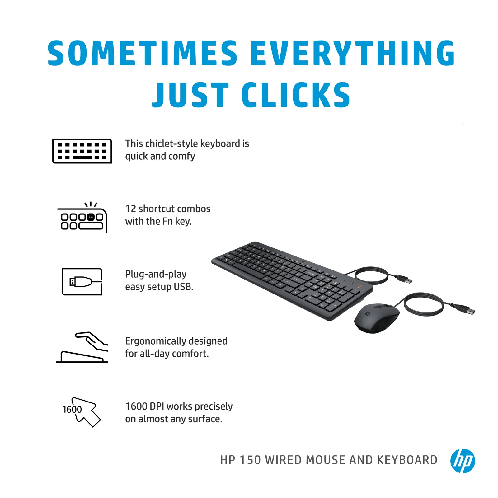 HP 150 Wired Mouse and Keyboard Combination RUSS