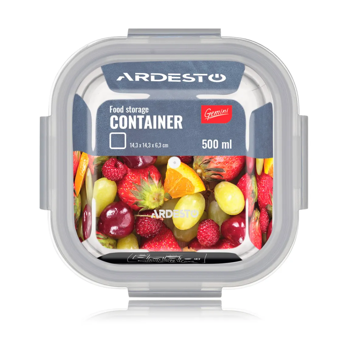 Ardesto Food storage container Gemini 0.5l, borosilicate glass, plastic, square, transparent
