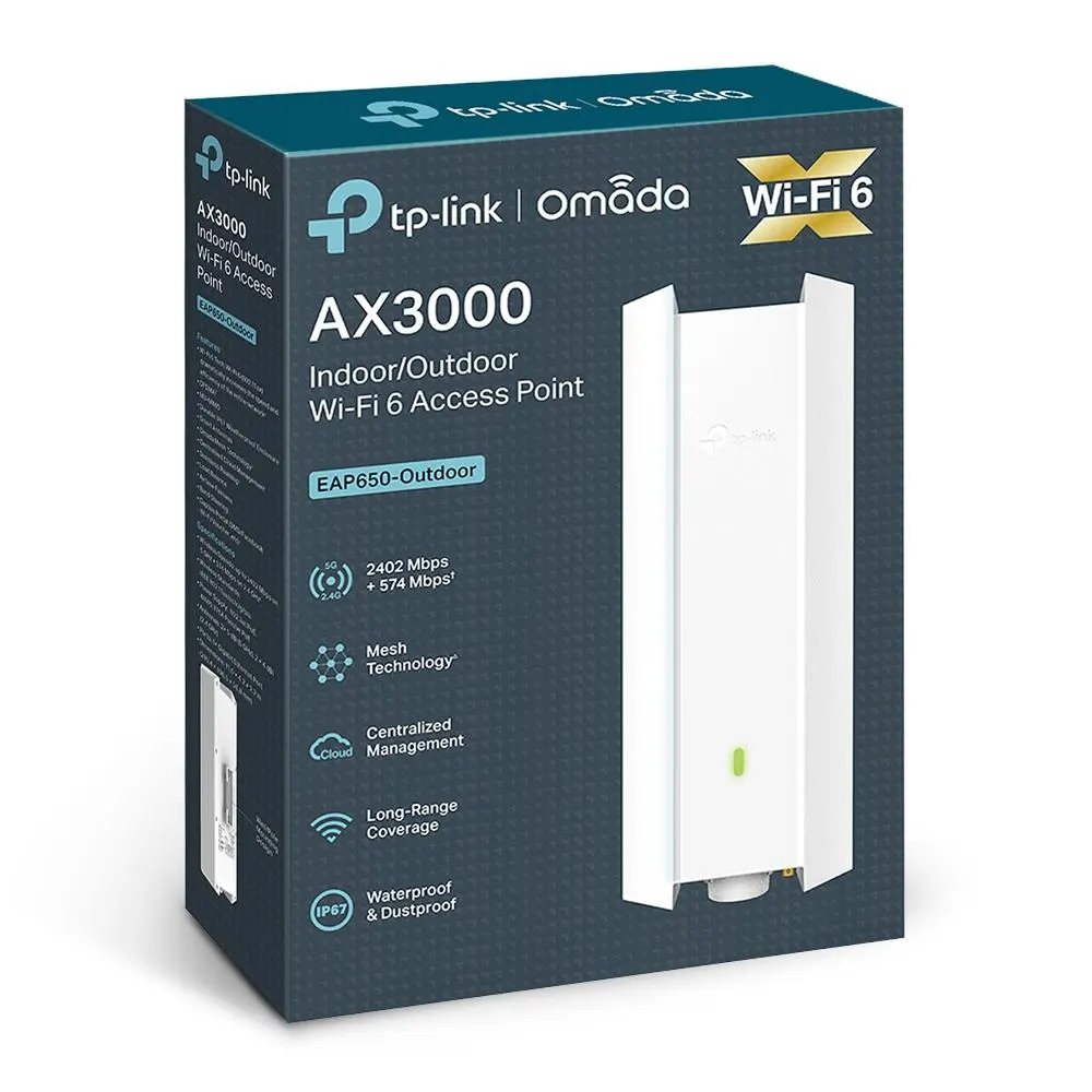 TP-Link, Omada EAP650-Outdoor, AX3000, Wi-Fi 6 AP