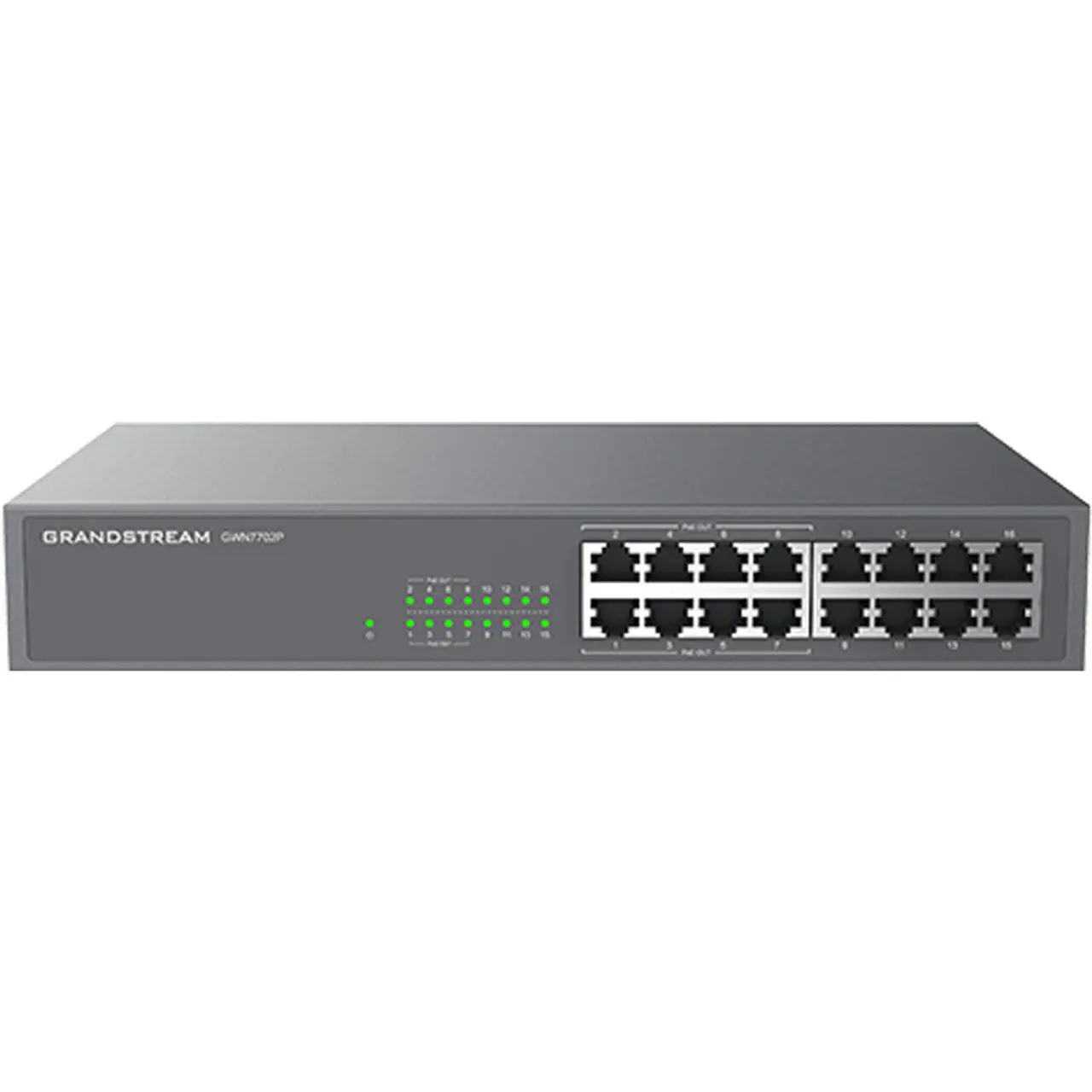 PoE სვიჩი Grandstream GWN7702P, Unmanaged Network Switch, 16x GbE RJ45, 8x PoE 802.3 af/at